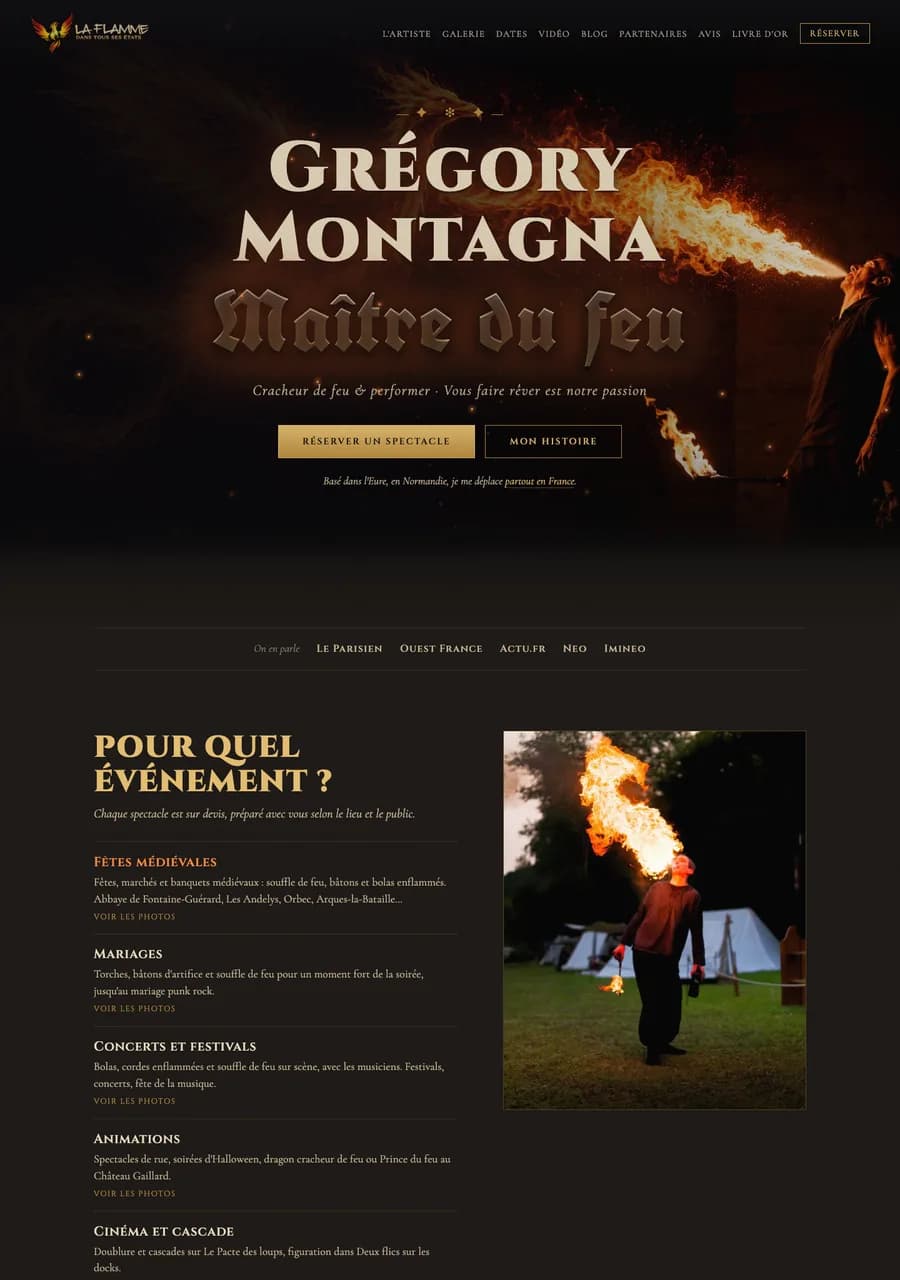 Capture d’écran du site La flamme dans tous ses états